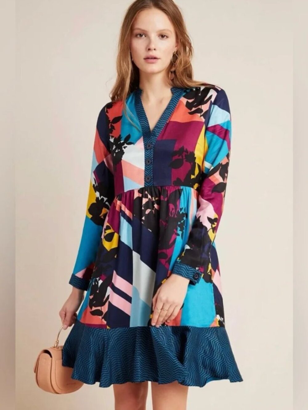 Anthropologie Maeve Gillian Abstract Colorblock Shirt Dress Size XSmall